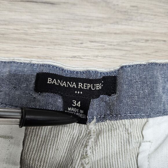 BANANA REPUBLIC Mens Beige Stripe Cotton Linen Chino Shorts Size 34 - Picture 4 of 5